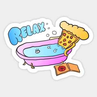 Slice of pizza relaxing in a tub Sticker